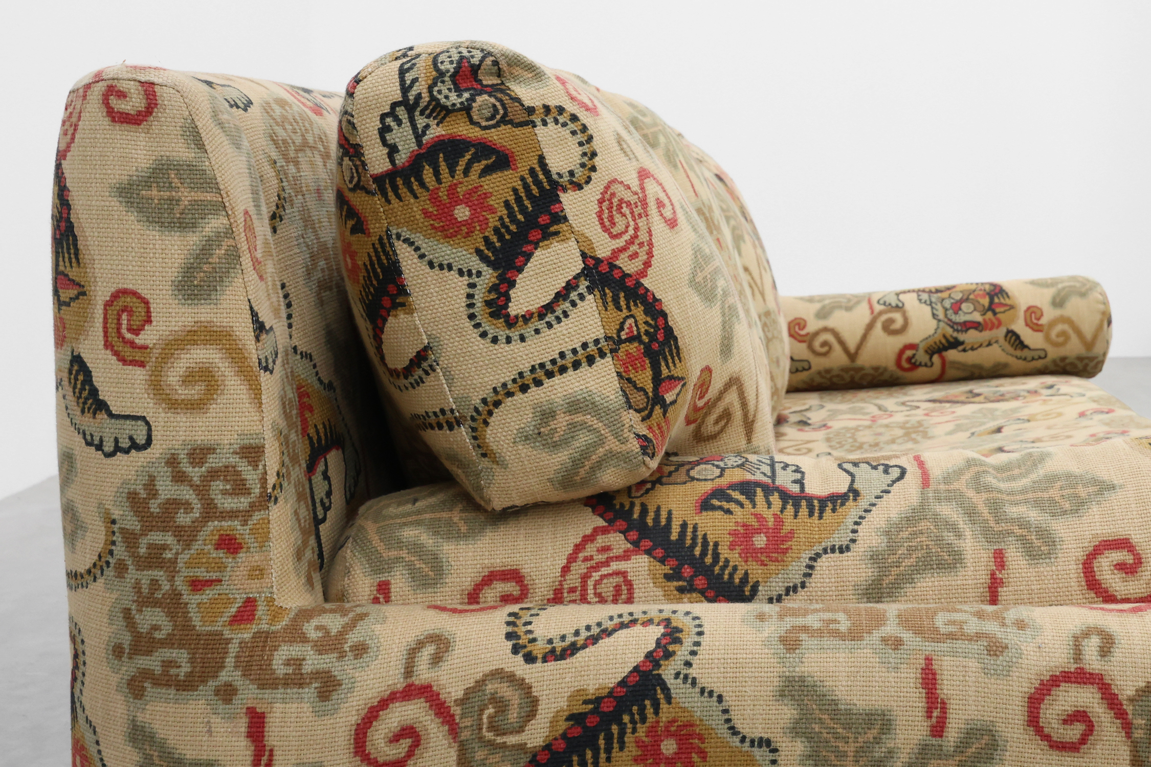 Hollywood Regency 3-seater sofa with Lion‑Motif Upholstery, Italy ca. 1990thumbnail